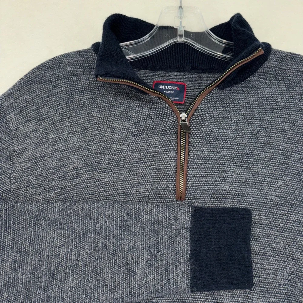 UNTUCKit Belguardo Birdseye Navy Blue 100% Merino Wool Quarter Zip Sweater XL